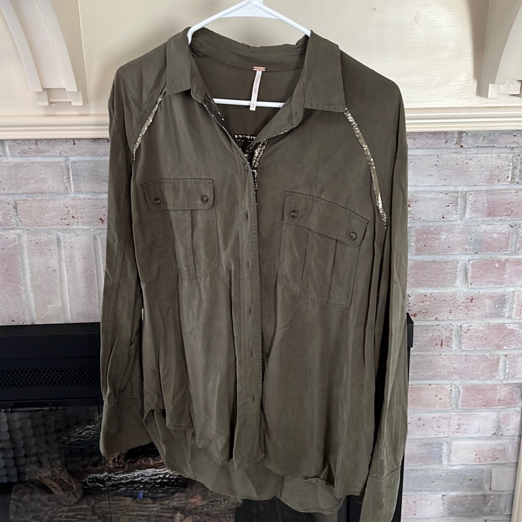 Free People Green Buttondown